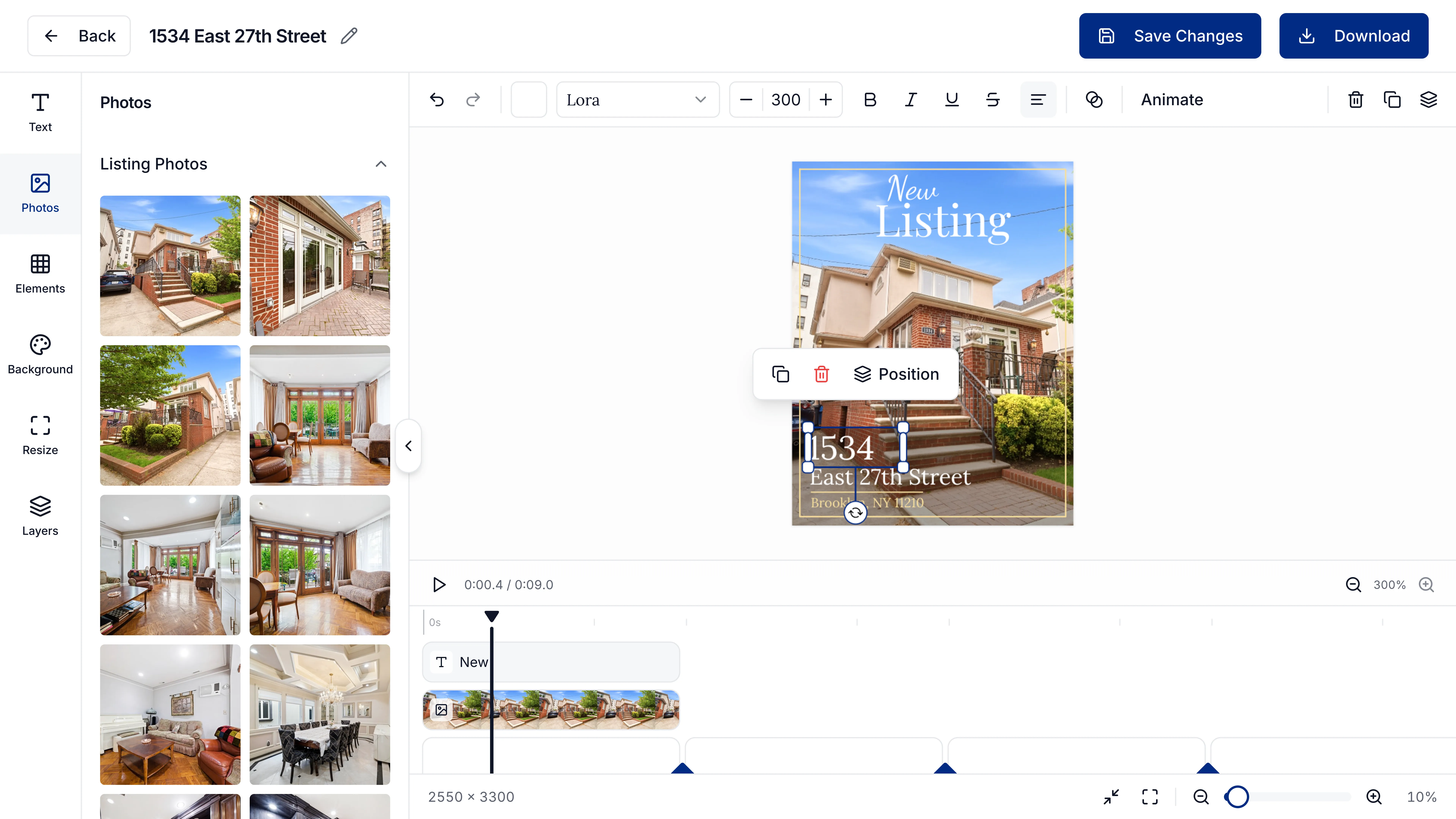 Photeria marketing editor with editable real estate video templates