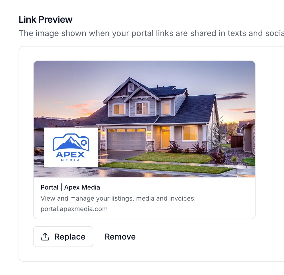 Link Preview: a house with the Apex Media logo, titled Portal | Apex Media, at portal.apexmedia.com