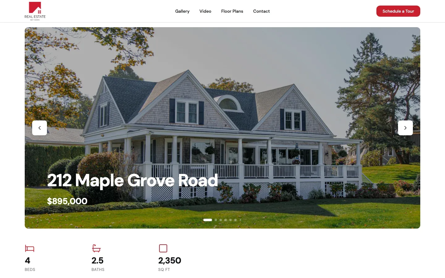 A property website in the Framed theme