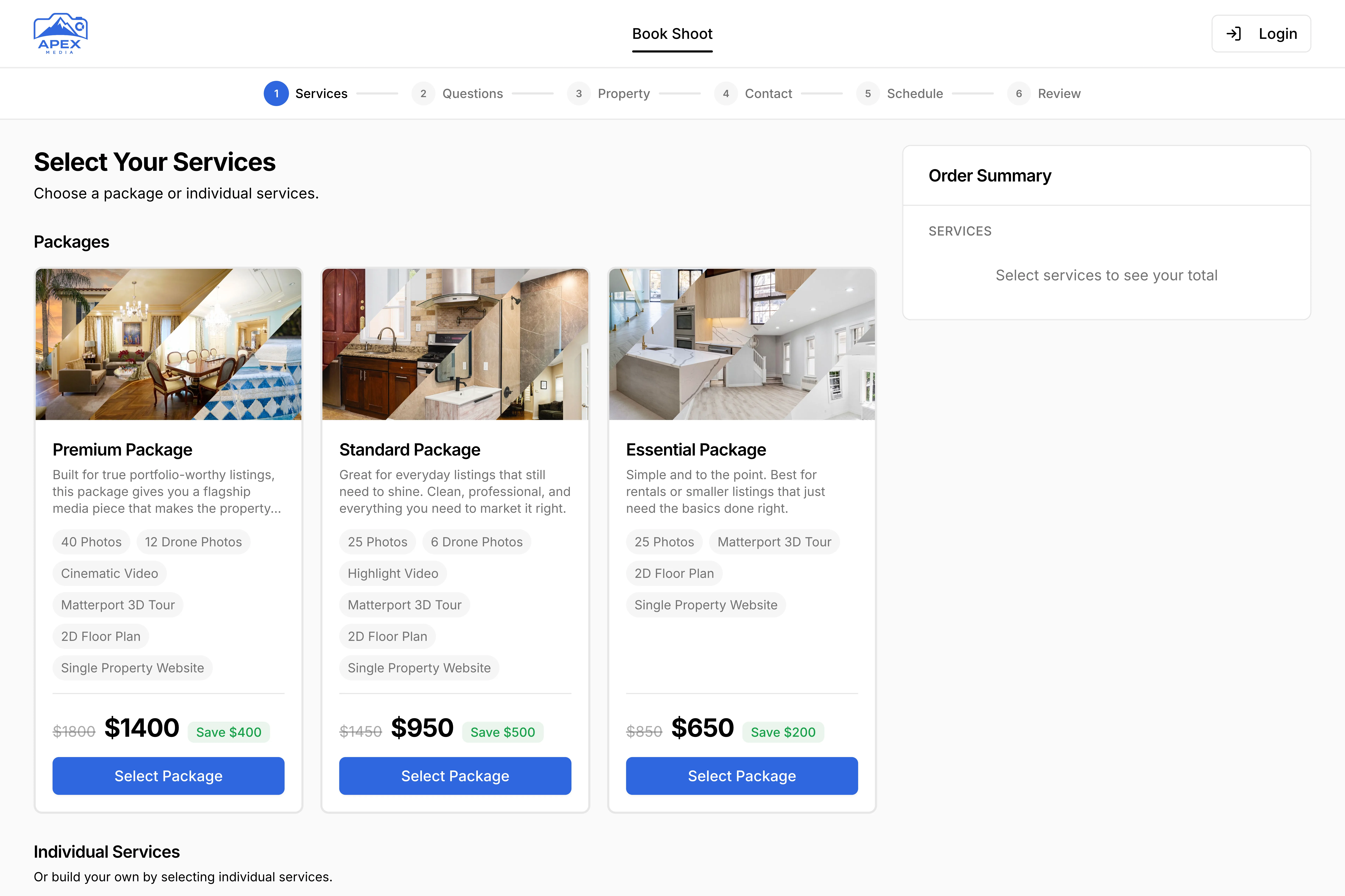 Photeria branded real estate photography booking page