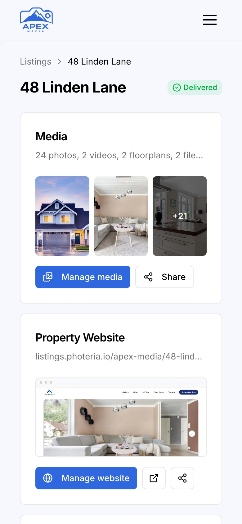 48 Linden Lane in the portal on a phone: its media and property website