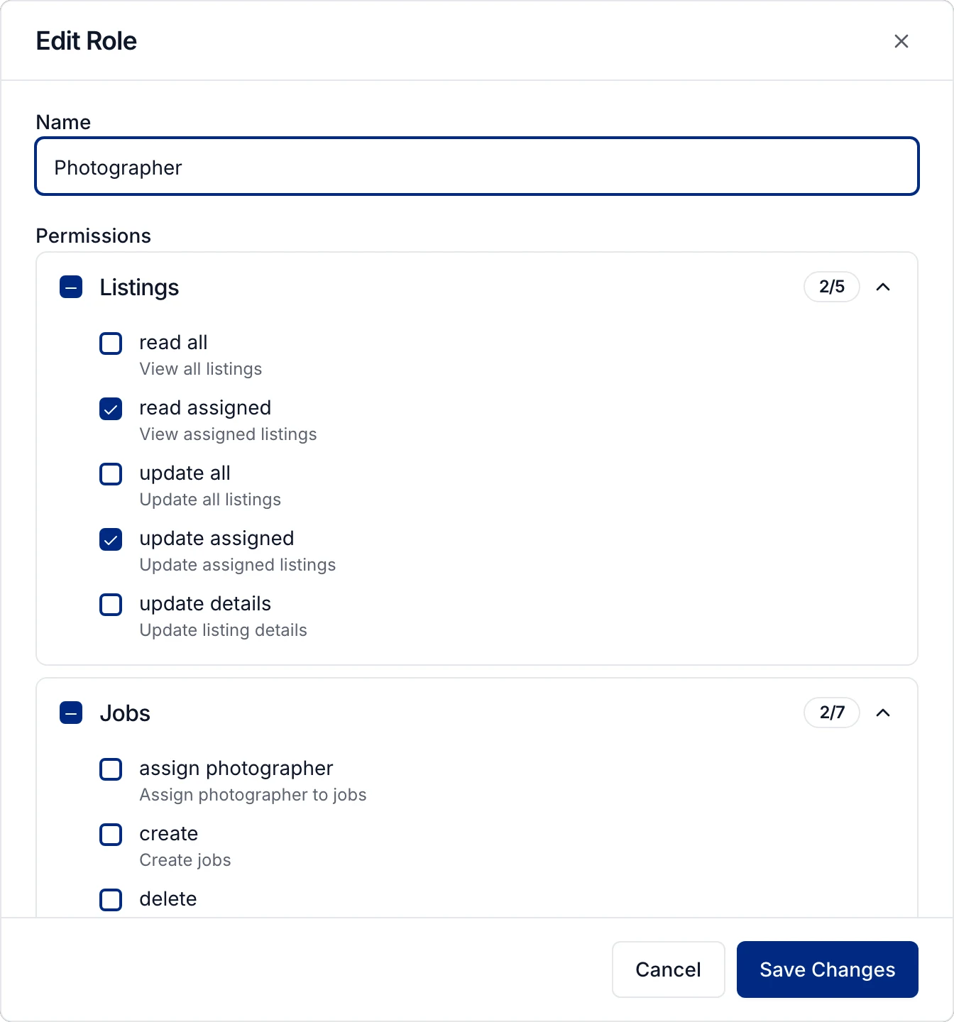 Edit Role for photographers: they can view and update the listings assigned to them, but not every listing