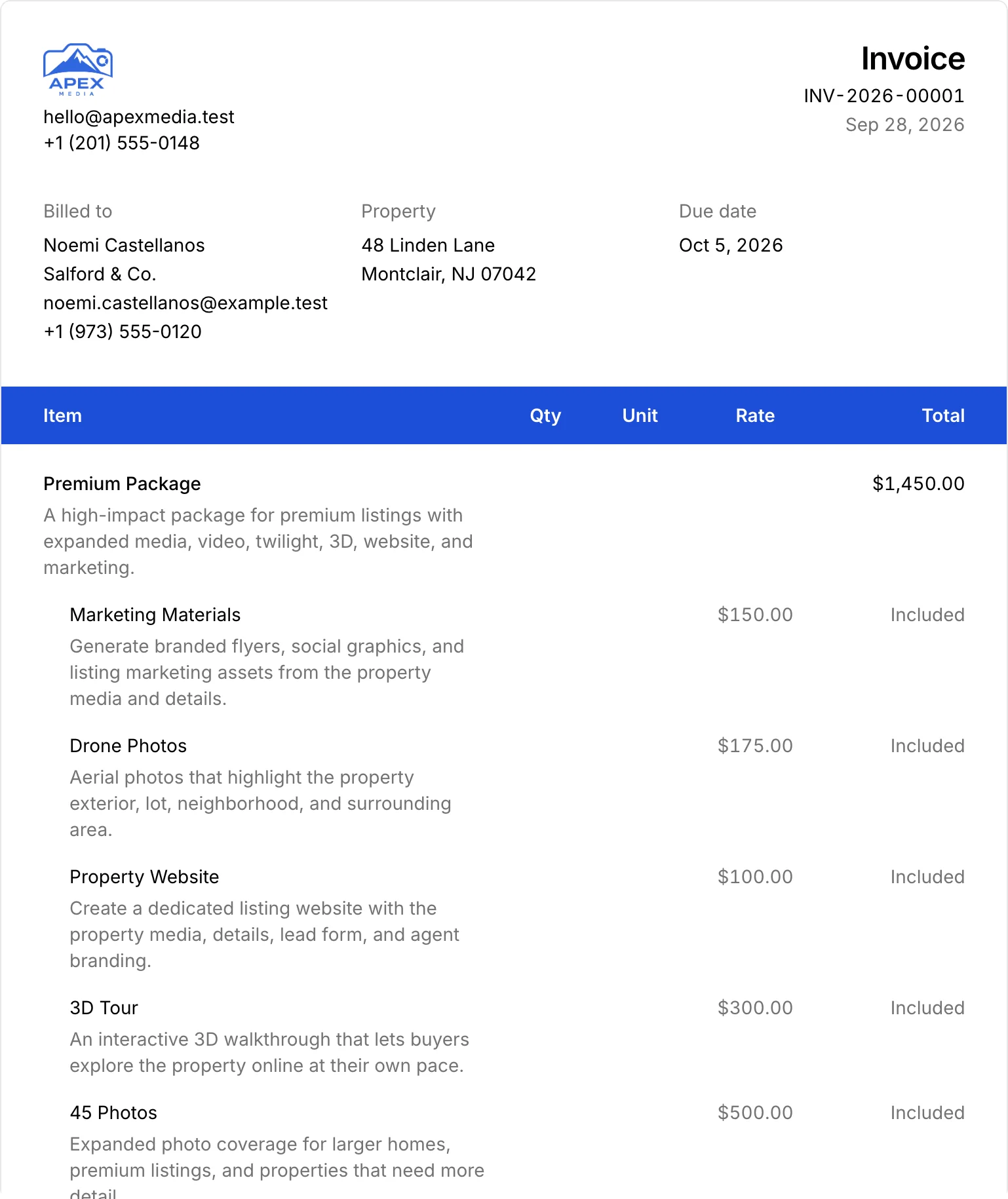 An invoice for 48 Linden Lane from the studio